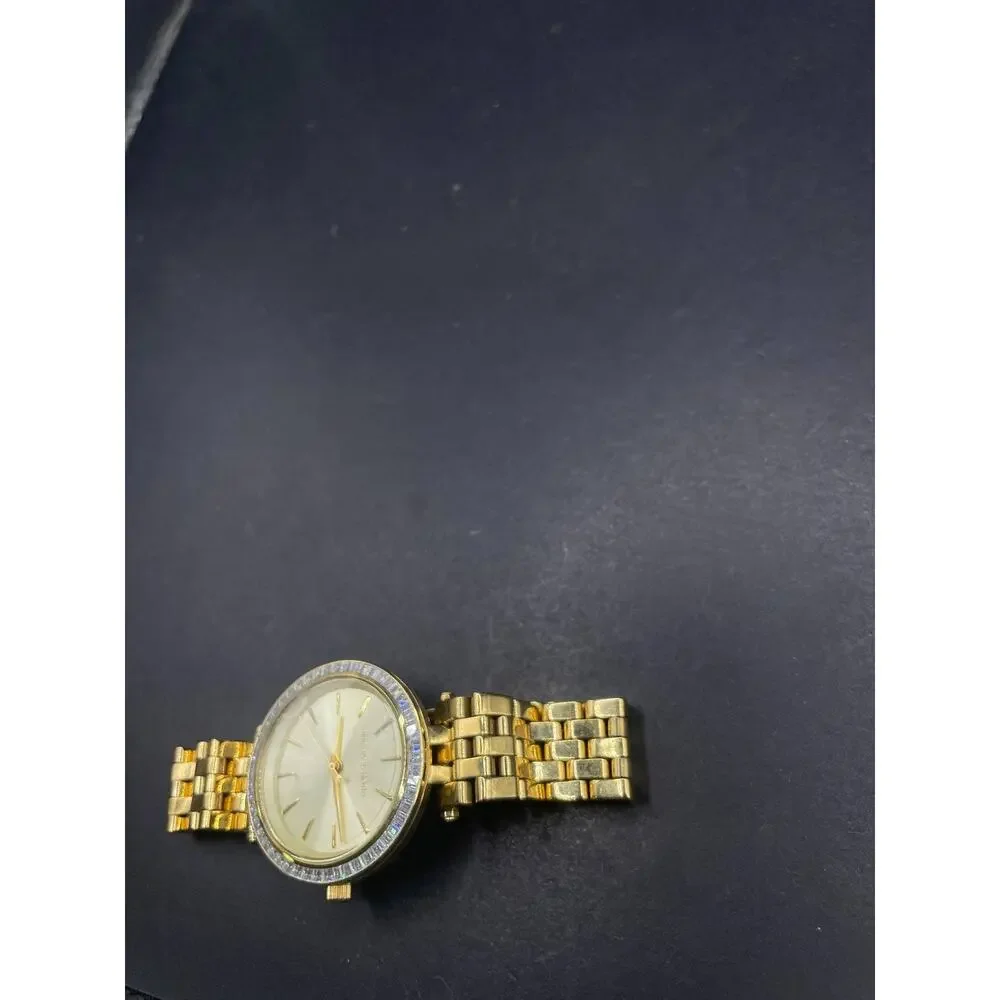 Michael Kors MK-3365 Womens Gold Tone Baguette Crystal Bezel Quartz Watch
